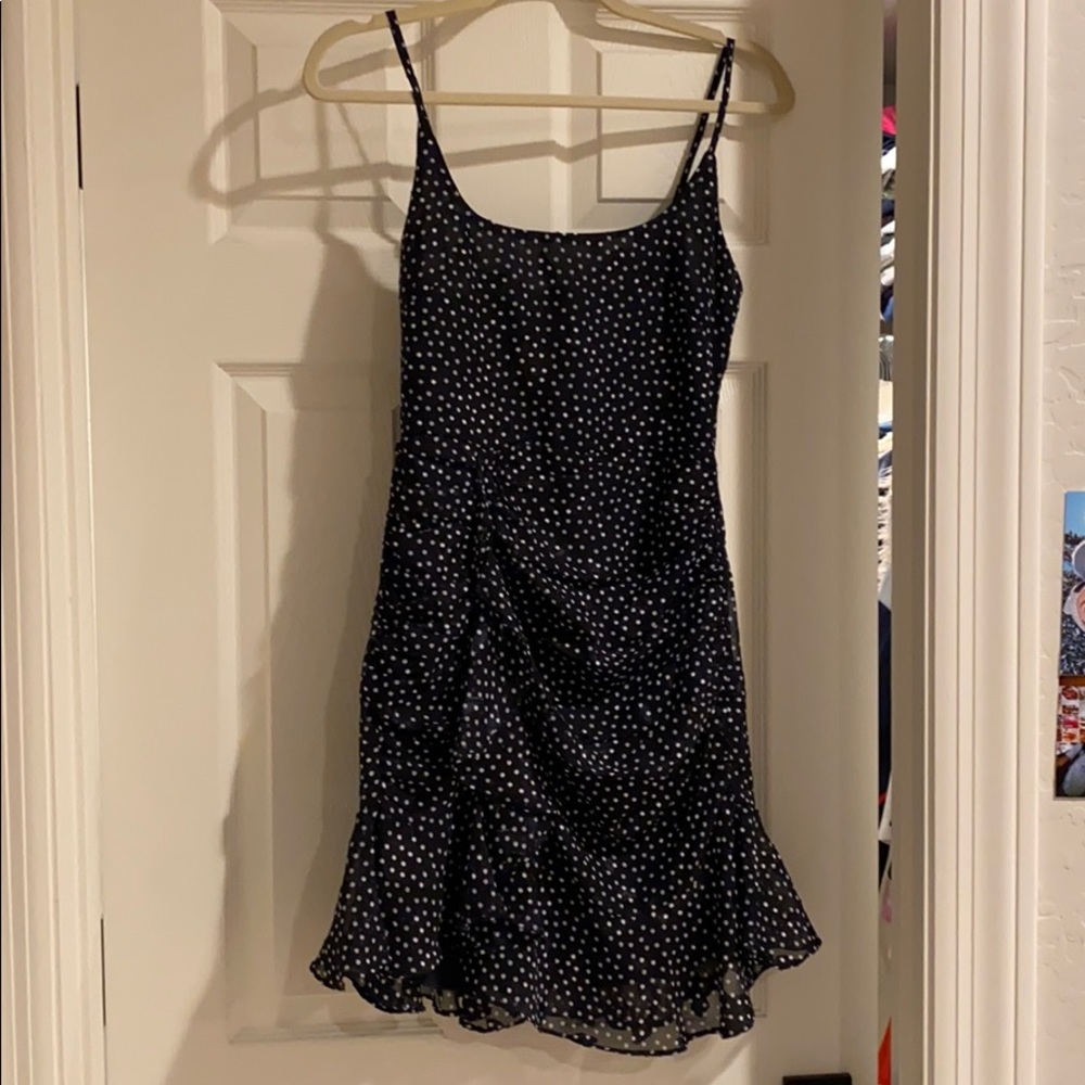 Navy Polka Dot Ruffle Dress